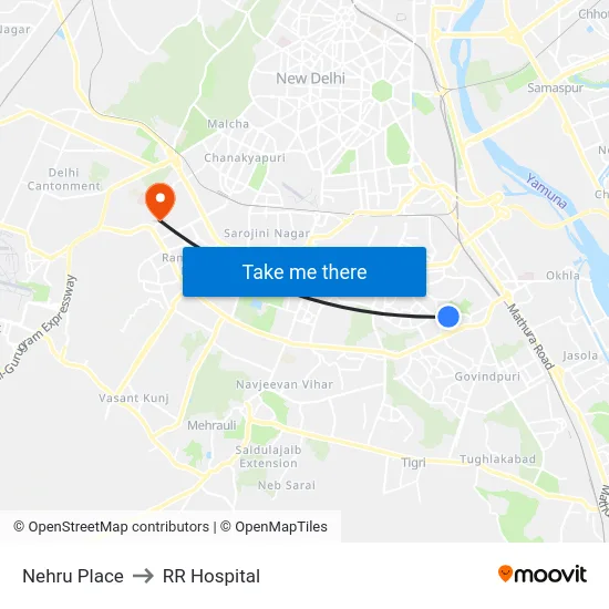 Nehru Place to RR Hospital map