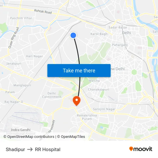 Shadipur to RR Hospital map