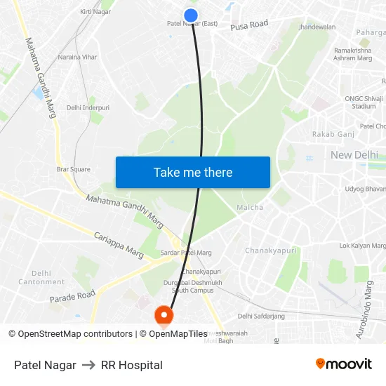 Patel Nagar to RR Hospital map