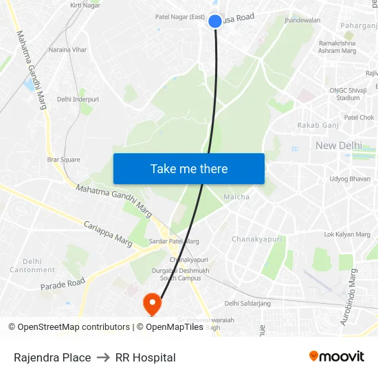 Rajendra Place to RR Hospital map