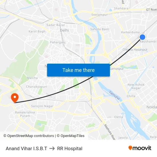 Anand Vihar I.S.B.T to RR Hospital map