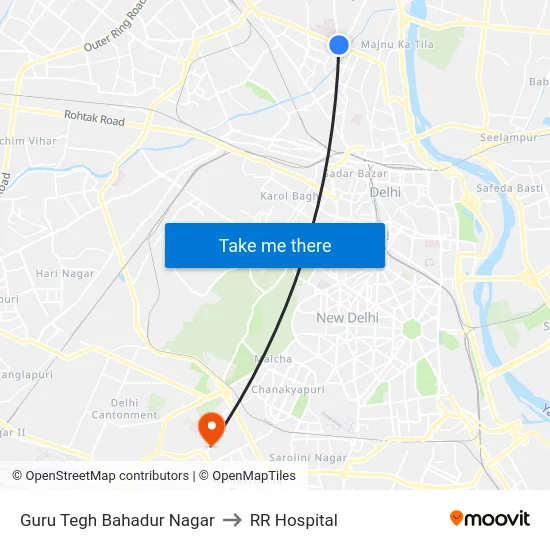Guru Tegh Bahadur Nagar to RR Hospital map