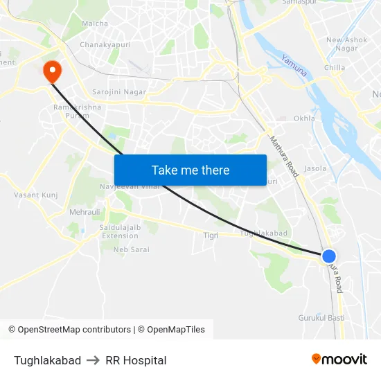 Tughlakabad to RR Hospital map