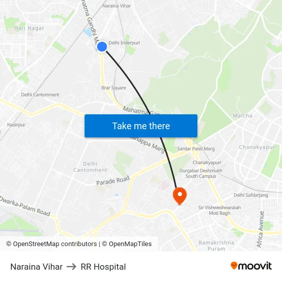 Naraina Vihar to RR Hospital map