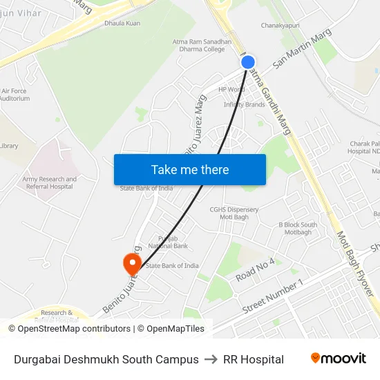 Durgabai Deshmukh South Campus to RR Hospital map