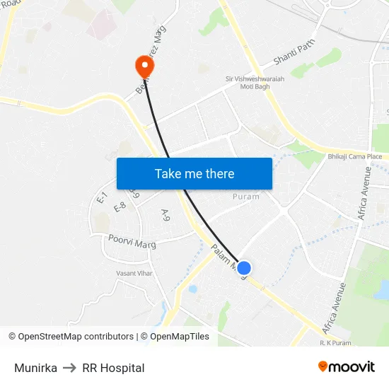 Munirka to RR Hospital map