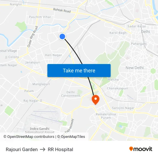 Rajouri Garden to RR Hospital map