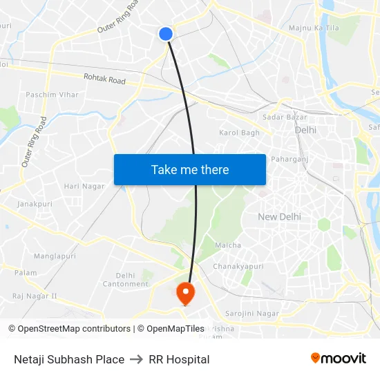 Netaji Subhash Place to RR Hospital map