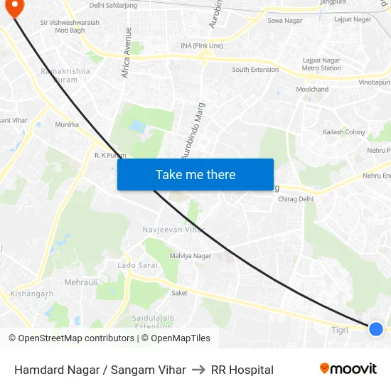 Hamdard Nagar / Sangam Vihar to RR Hospital map