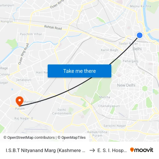 I.S.B.T Nityanand Marg (Kashmere Gate) to E. S. I. Hospital map
