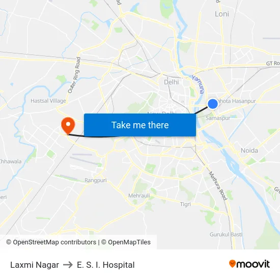 Laxmi Nagar to E. S. I. Hospital map