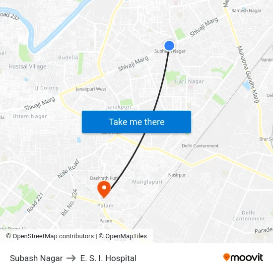 Subash Nagar to E. S. I. Hospital map