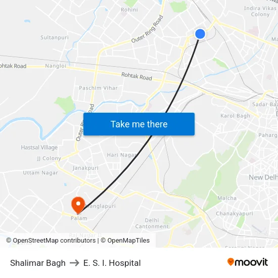 Shalimar Bagh to E. S. I. Hospital map