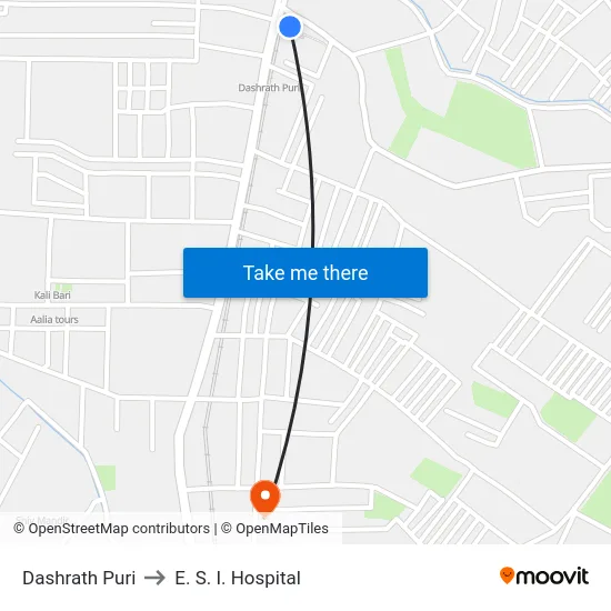 Dashrath Puri to E. S. I. Hospital map