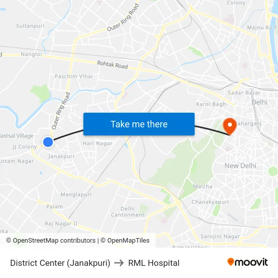District Center (Janakpuri) to RML Hospital map
