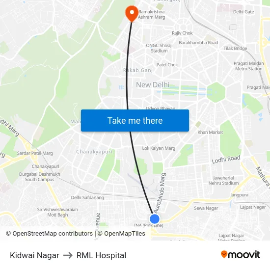 Kidwai Nagar to RML Hospital map