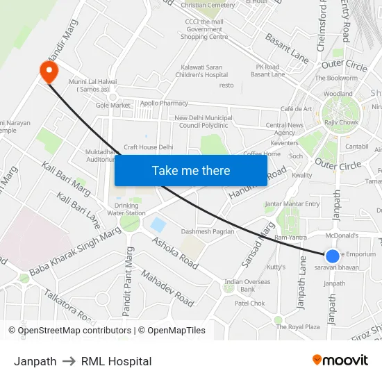 Janpath to RML Hospital map