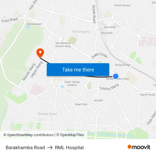 Barakhamba Road to RML Hospital map