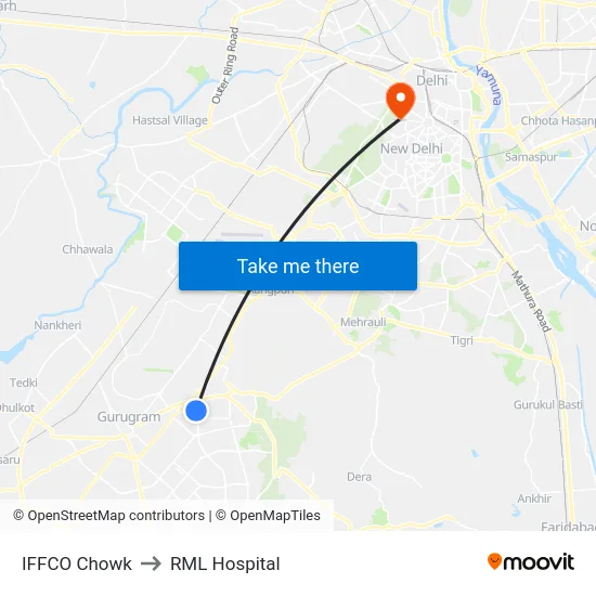 IFFCO Chowk to RML Hospital map