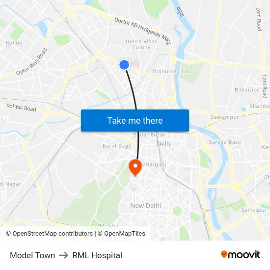Model Town to RML Hospital map