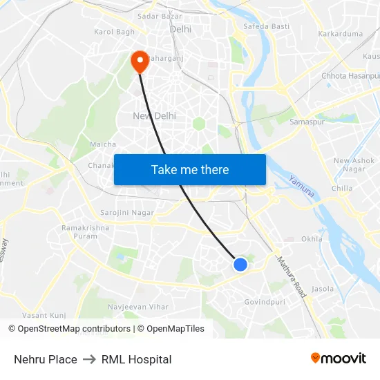 Nehru Place to RML Hospital map