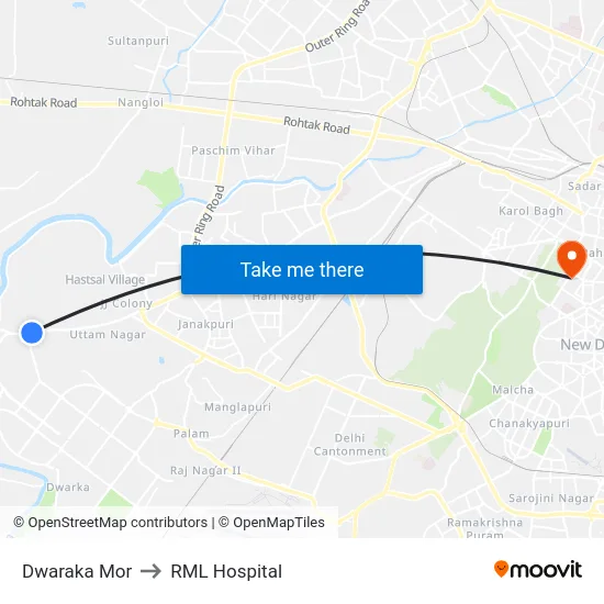 Dwaraka Mor to RML Hospital map