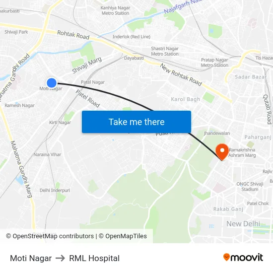 Moti Nagar to RML Hospital map