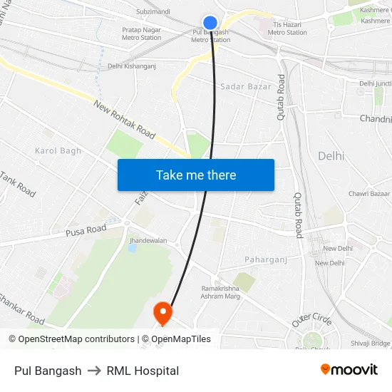 Pul Bangash to RML Hospital map