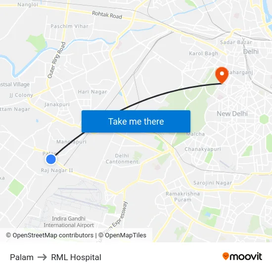Palam to RML Hospital map