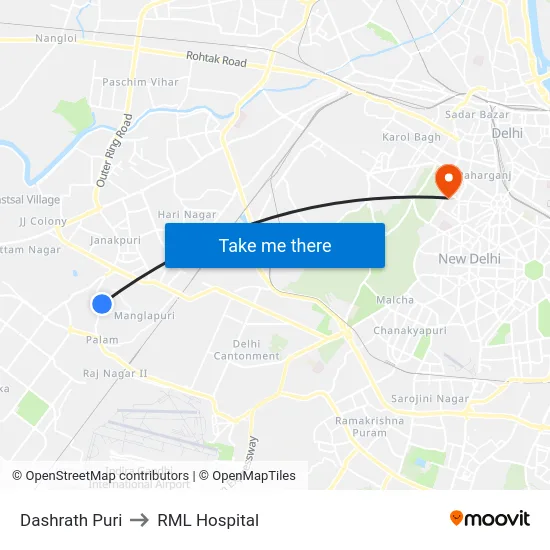 Dashrath Puri to RML Hospital map