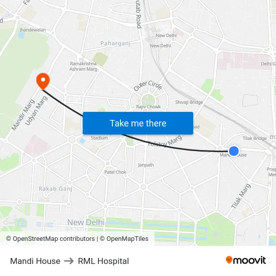 Mandi House to RML Hospital map