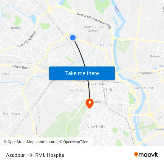 Azadpur to RML Hospital map
