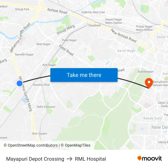Mayapuri Depot Crossing to RML Hospital map