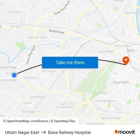 Uttam Nagar East to Basa Railway Hospital map