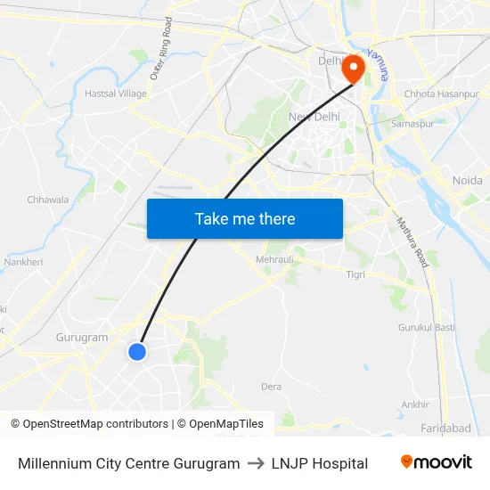 Millennium City Centre Gurugram to LNJP Hospital map