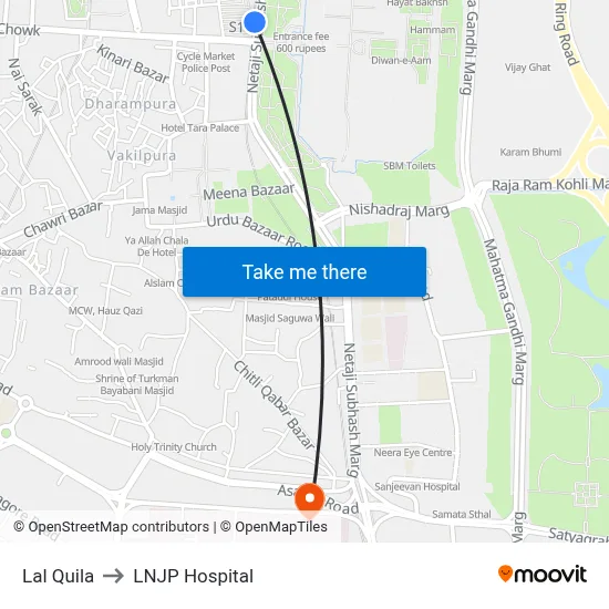 Lal Quila to LNJP Hospital map