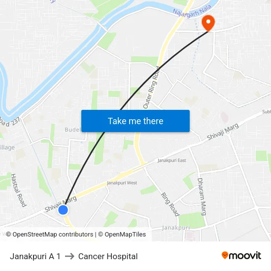 Janakpuri A 1 to Cancer Hospital map