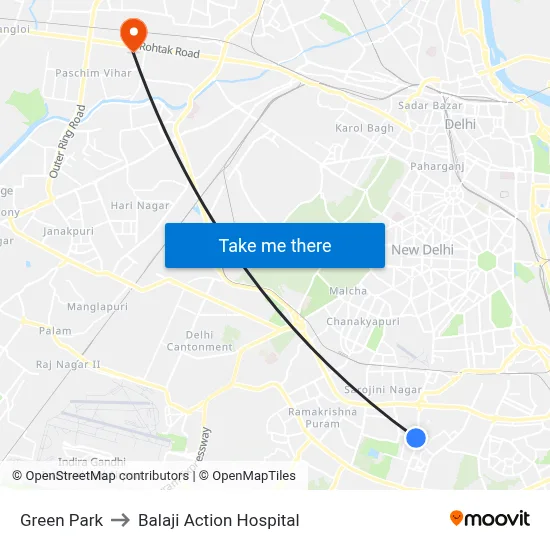 Green Park to Balaji Action Hospital map