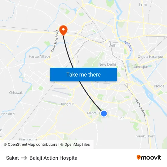 Saket to Balaji Action Hospital map