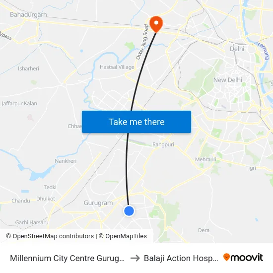 Millennium City Centre Gurugram to Balaji Action Hospital map