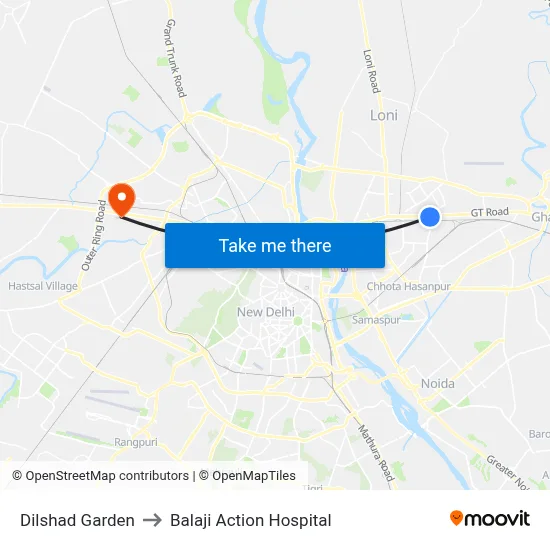 Dilshad Garden to Balaji Action Hospital map