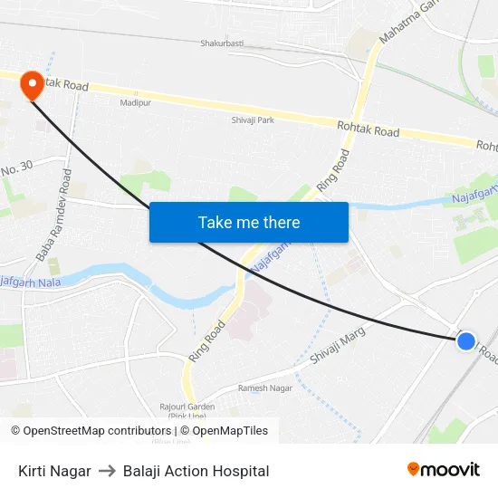 Kirti Nagar to Balaji Action Hospital map
