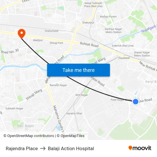 Rajendra Place to Balaji Action Hospital map