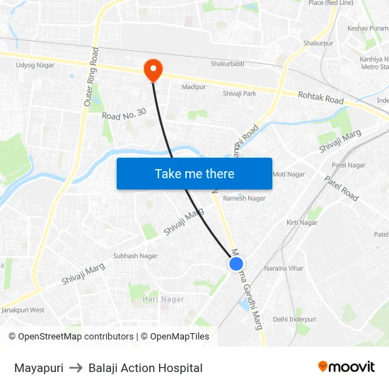 Mayapuri to Balaji Action Hospital map
