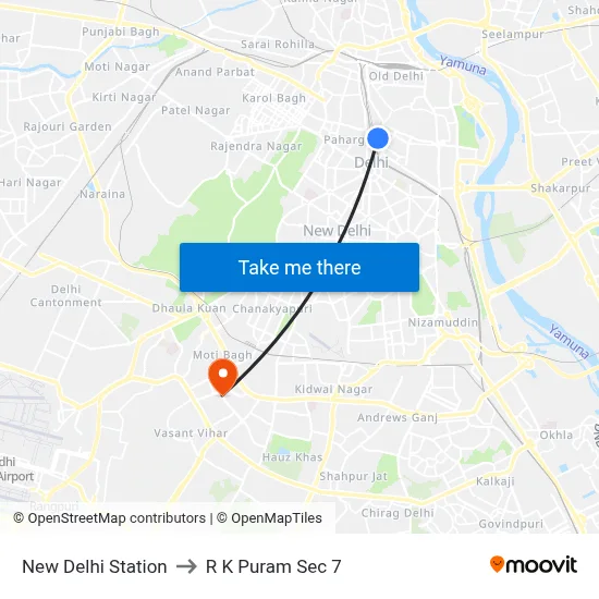 New Delhi Station to R K Puram Sec 7 map