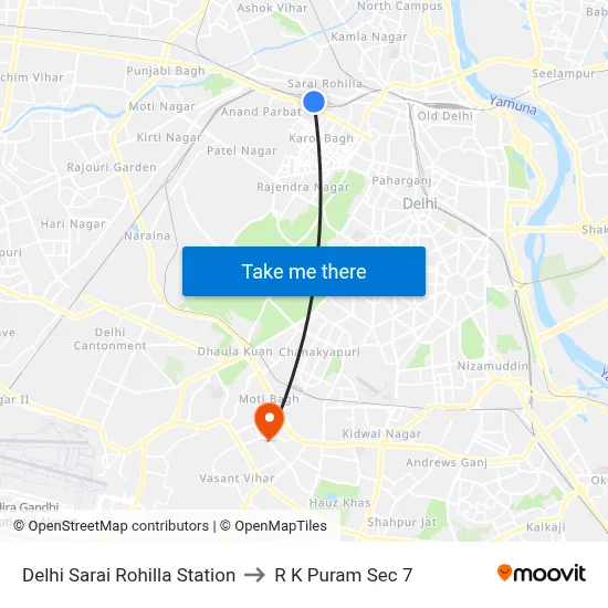 Delhi Sarai Rohilla Station to R K Puram Sec 7 map