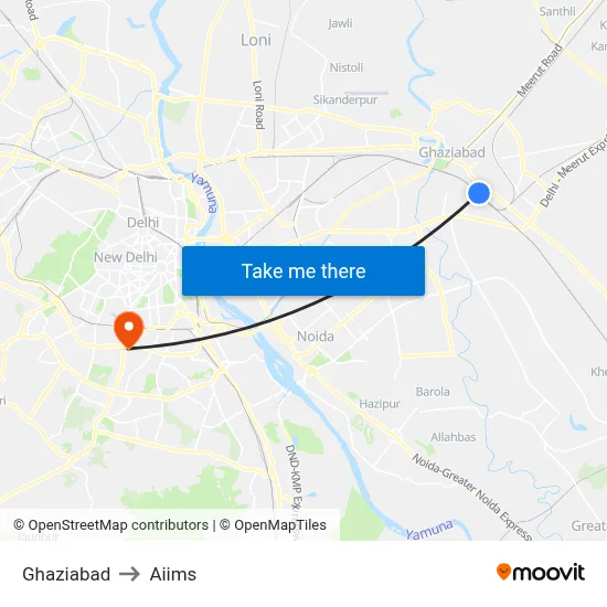 Ghaziabad to Aiims map