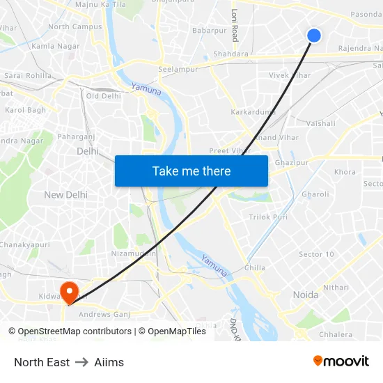 North East to Aiims map