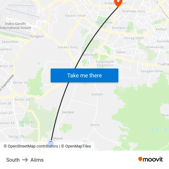 South to Aiims map