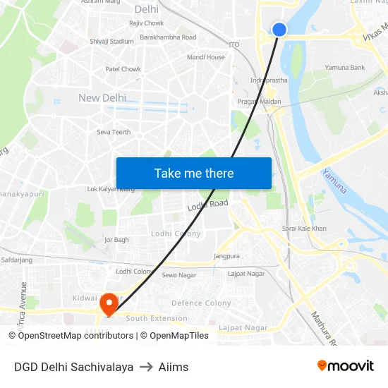 DGD Delhi Sachivalaya to Aiims map